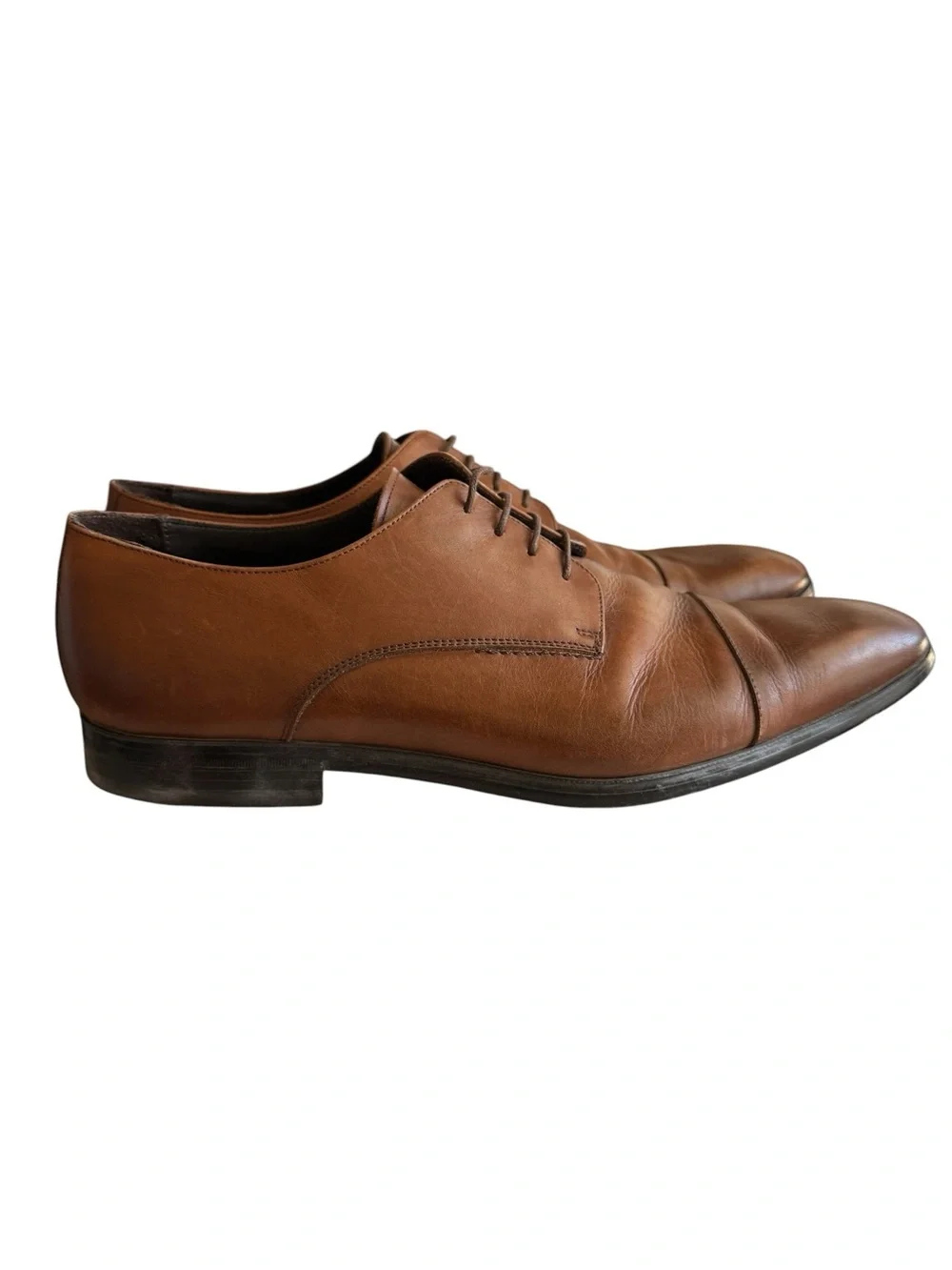 a. testoni M50004 Cognac Brown Leather Cap Toe Derby Dress Shoes Men’s 12 Made i